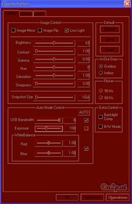 Einstellungen des Trust Webcamtreibers